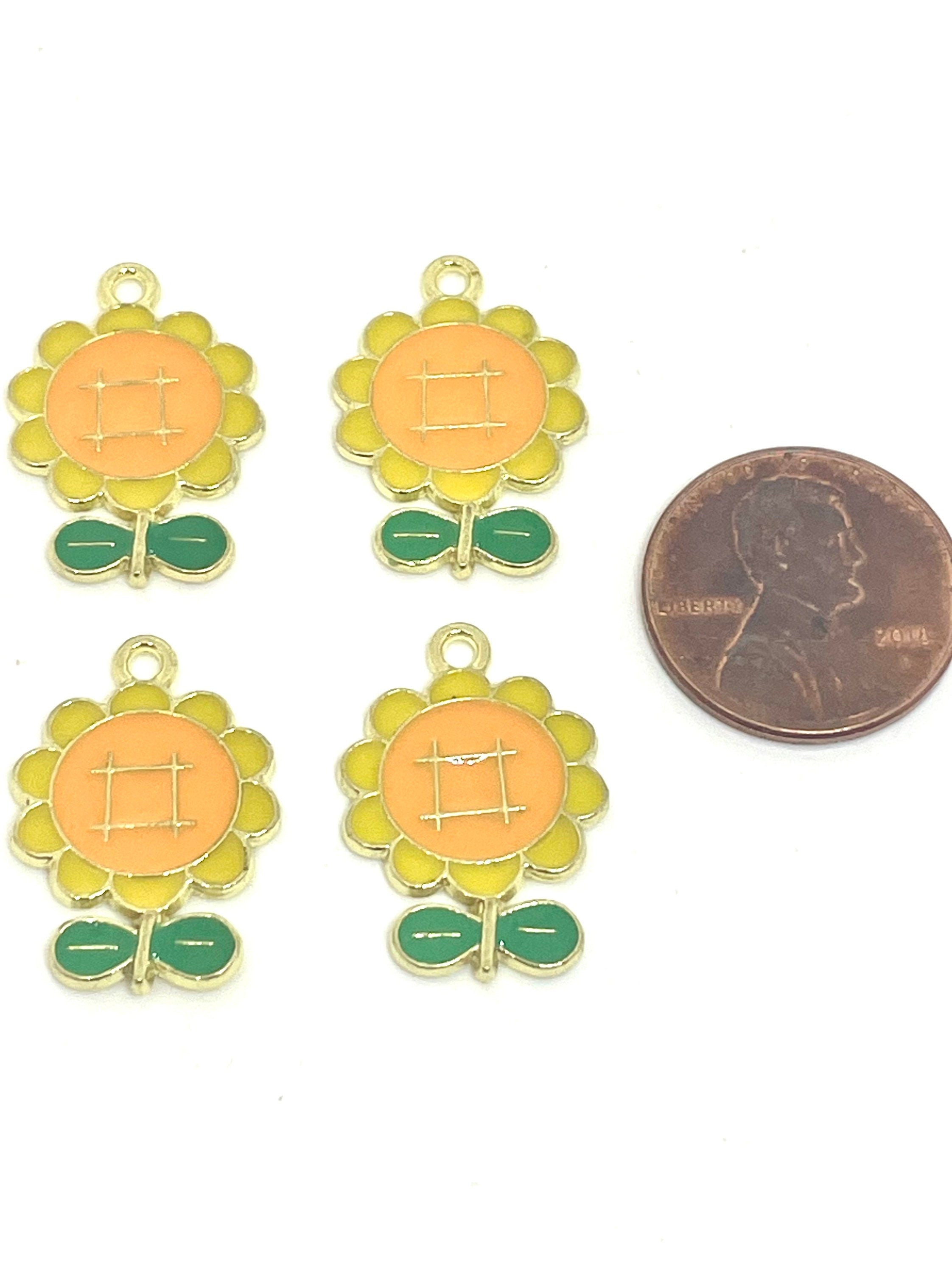 Vintage Style Sunflower Charm, Pendant, Beads, Flower Jewelry, Yellow Themed