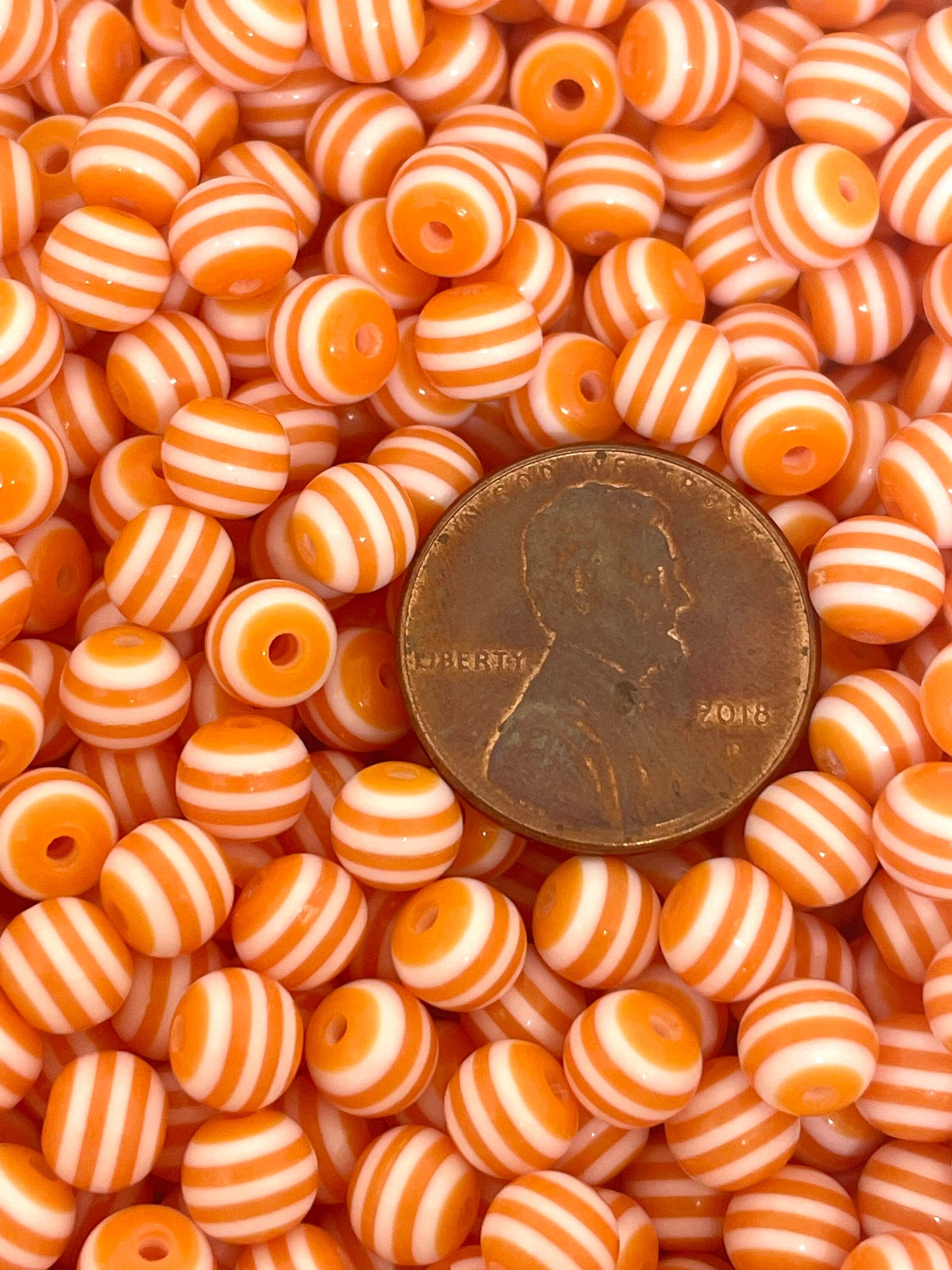 Orange Creamsicle Striped Resin Beads, Halloween Beads, Orange Themed, 6mm or 8mm Beads