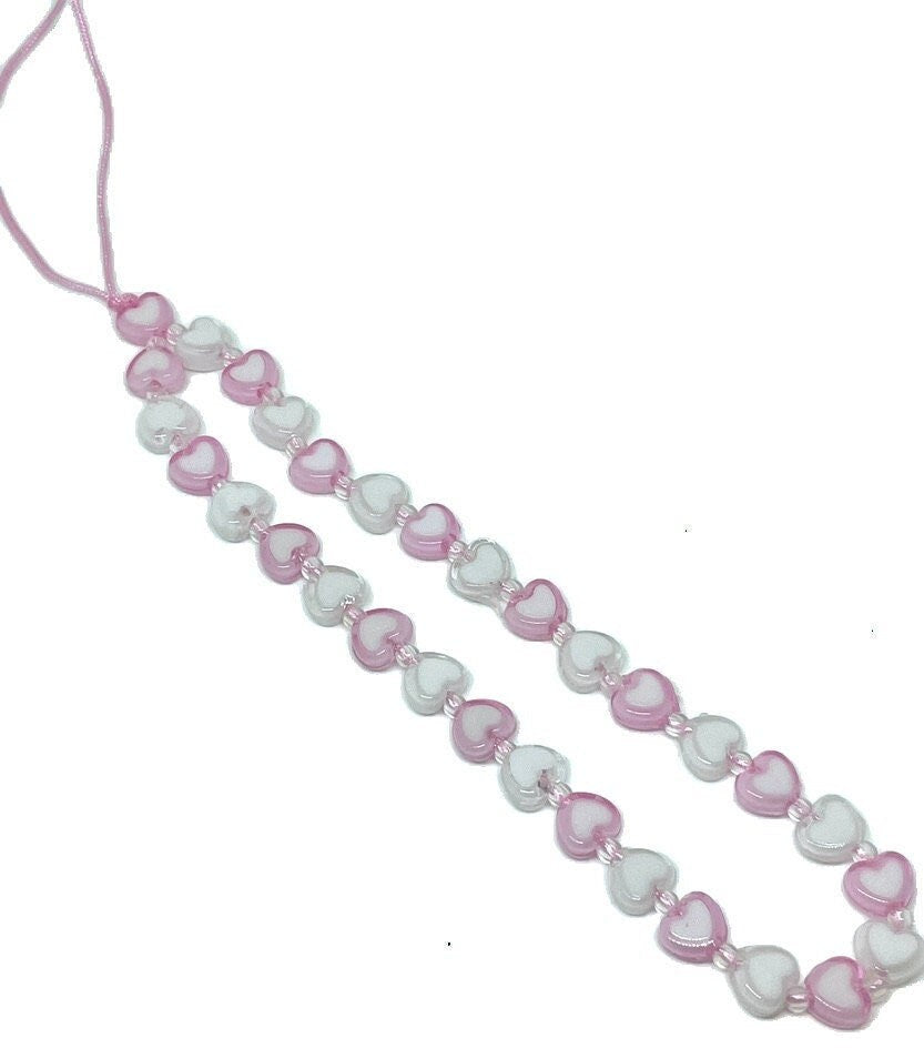 Heart Beaded Phone Strap, White Heart Phone Strap