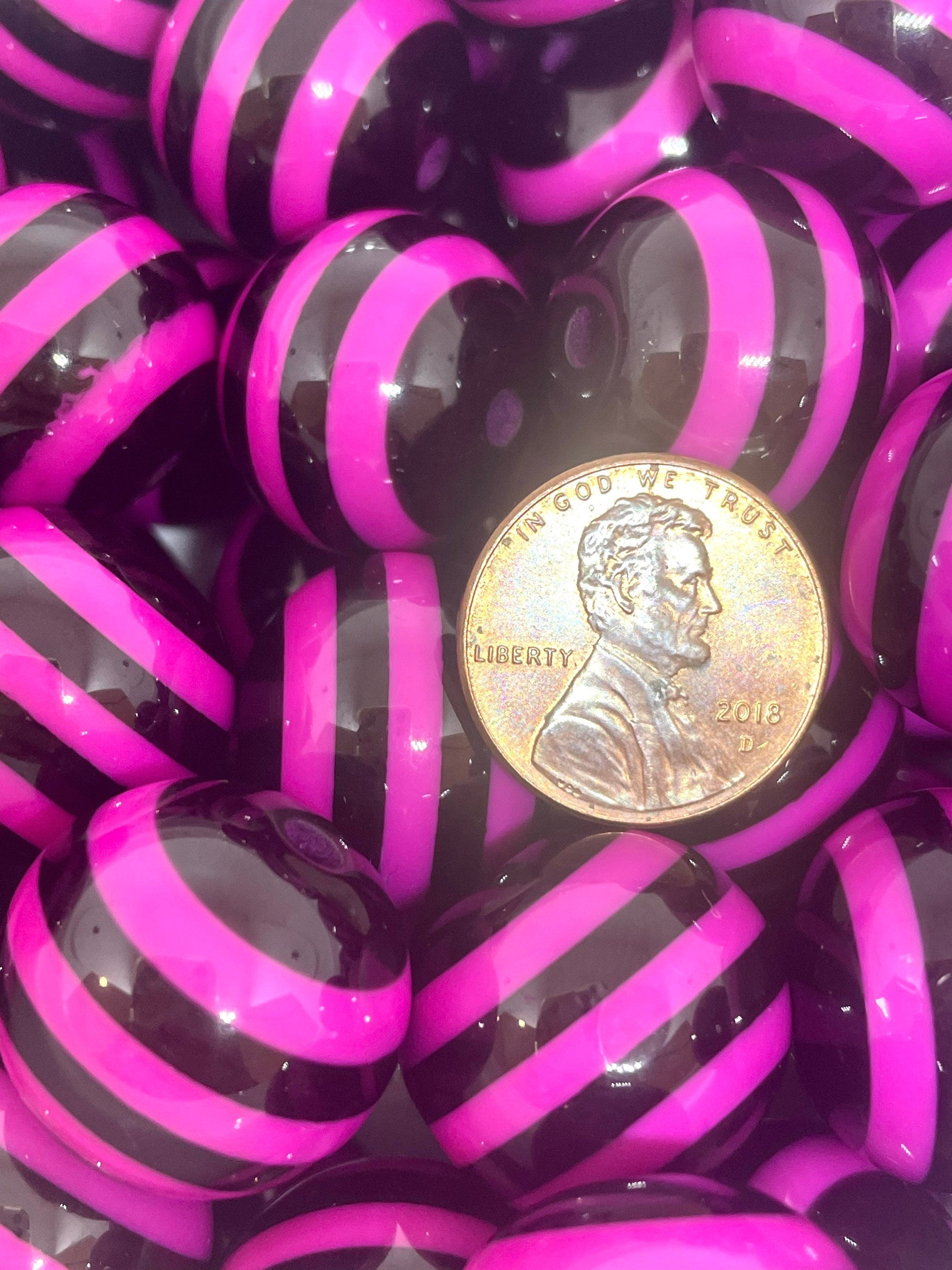 20mm Chunky Black and Magenta Striped Beads