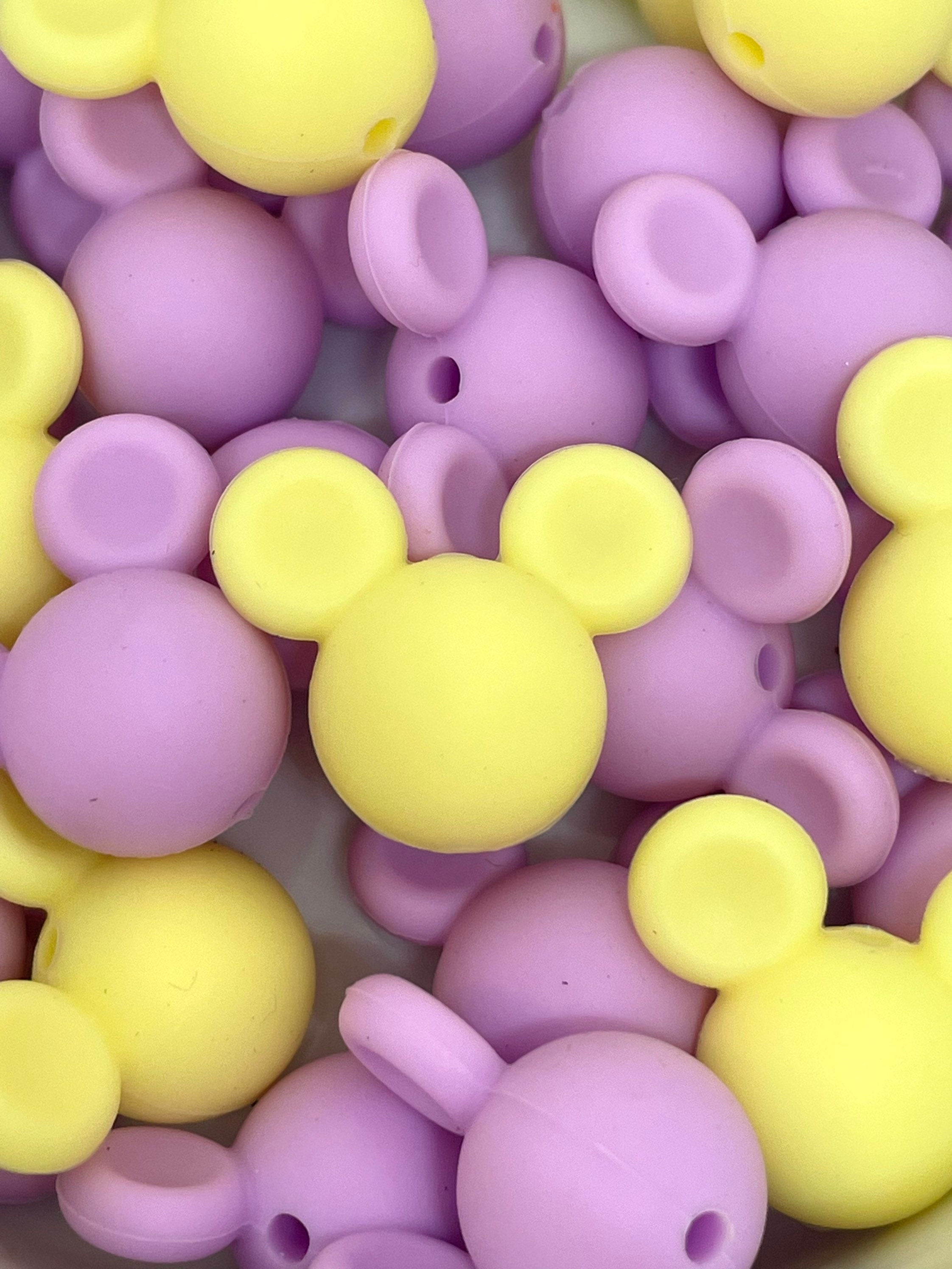 Lilac and Yellow Silicone Mouse Head Beads, Spring Colors, Disney Bounding