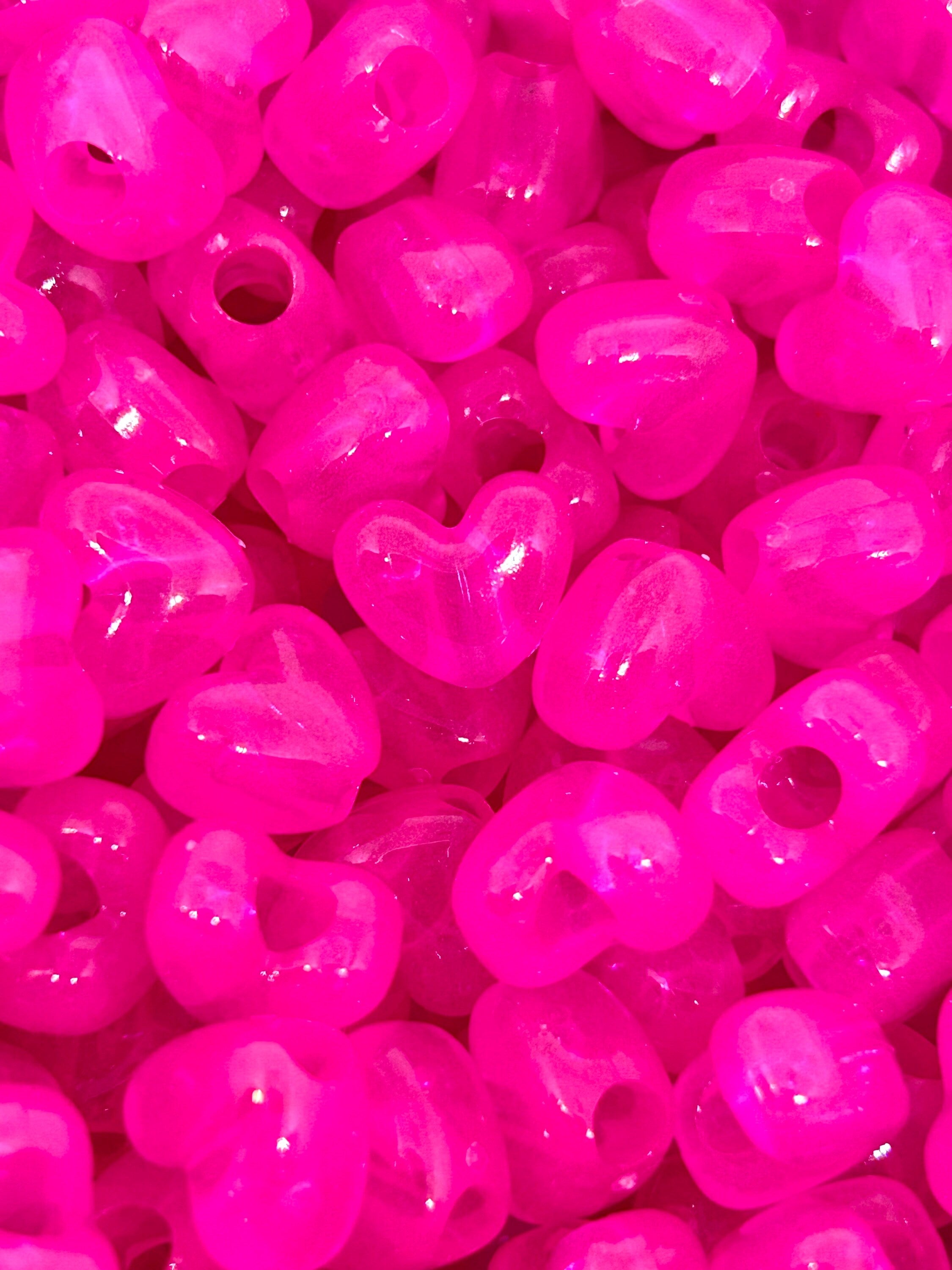 Neon Pink Translucent Heart Beads, Valentine's Day Heart Shaped Pony Beads, Rave Beads