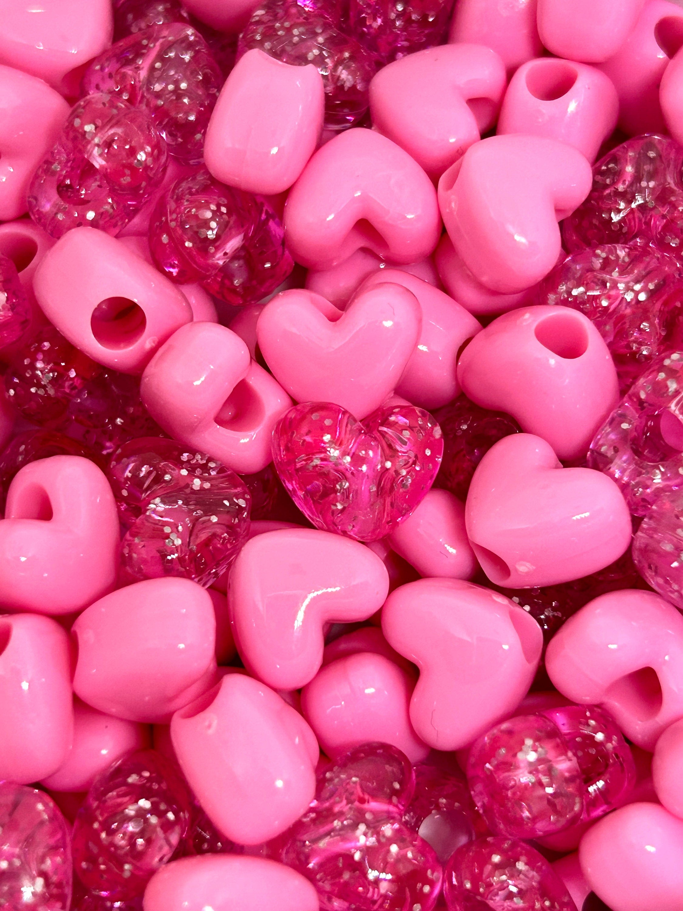 Pink Heart Mix for Valentines Day, Heart Pony Beads for Bracelet