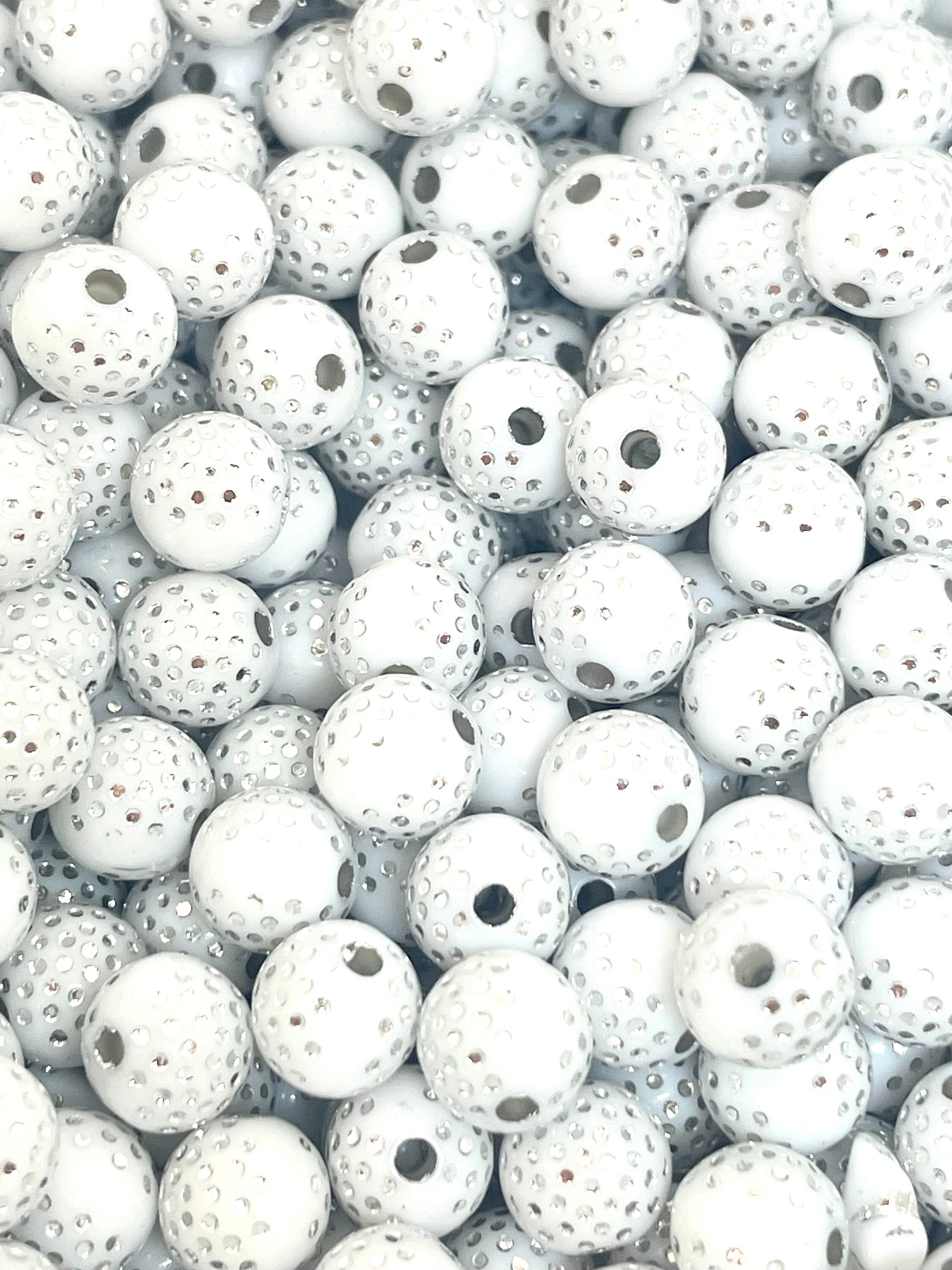 8mm White Acrylic Beads with Silver Accents, Elegant Spacer Beads for Bracelet