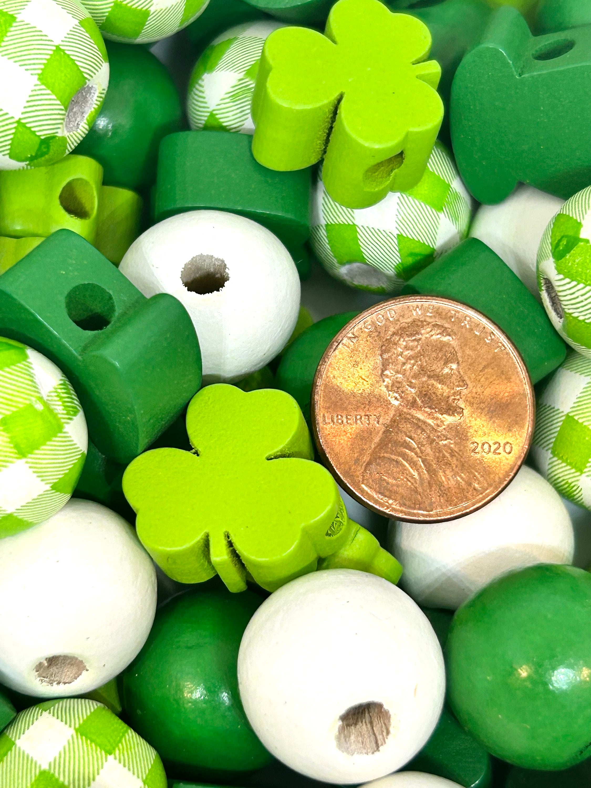 St. Patrick's Day Wooden Beads for Garland, Lucky Irish, Shamrock