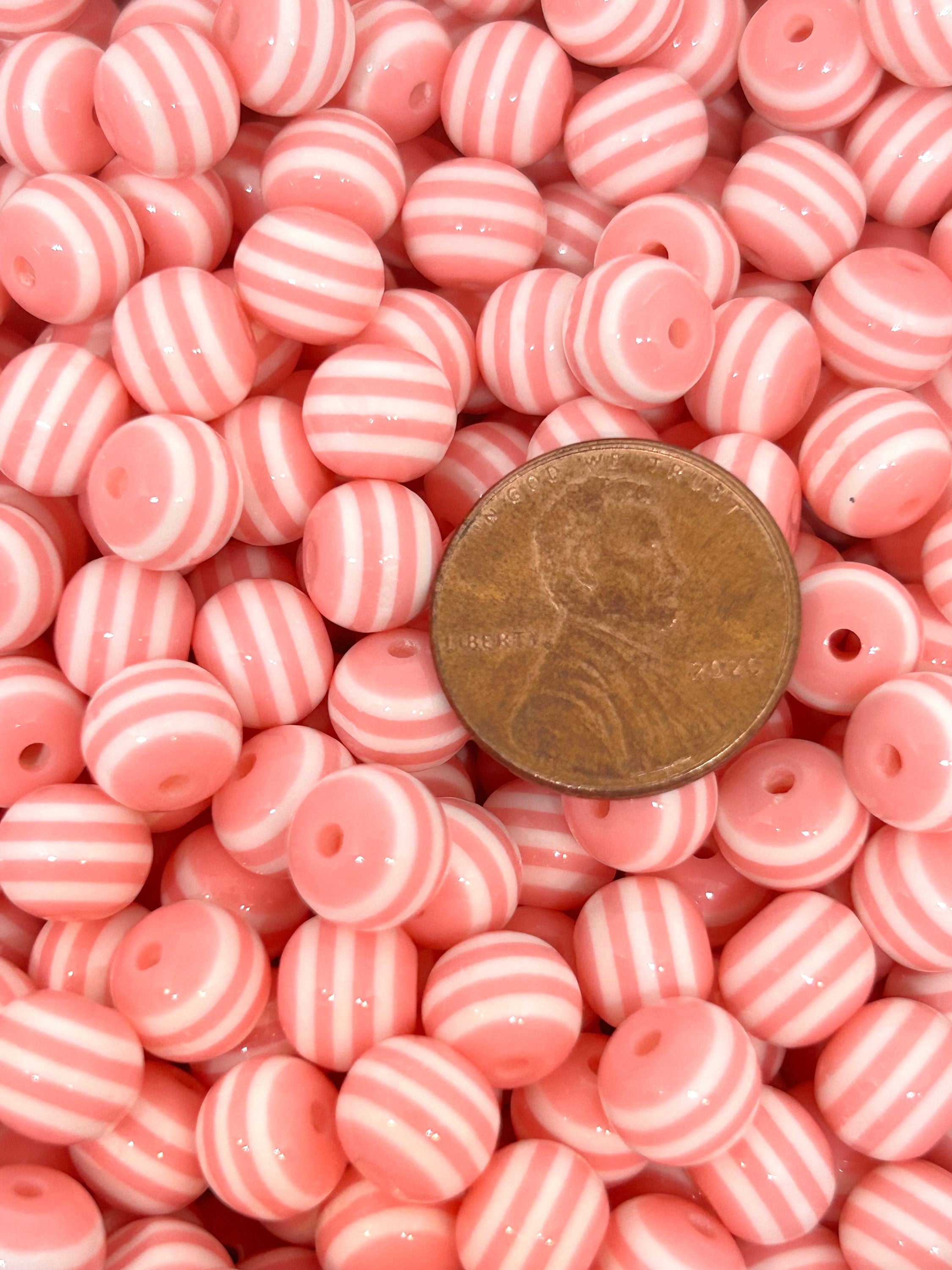 8mm Coral Pink Striped Bracelet Beads