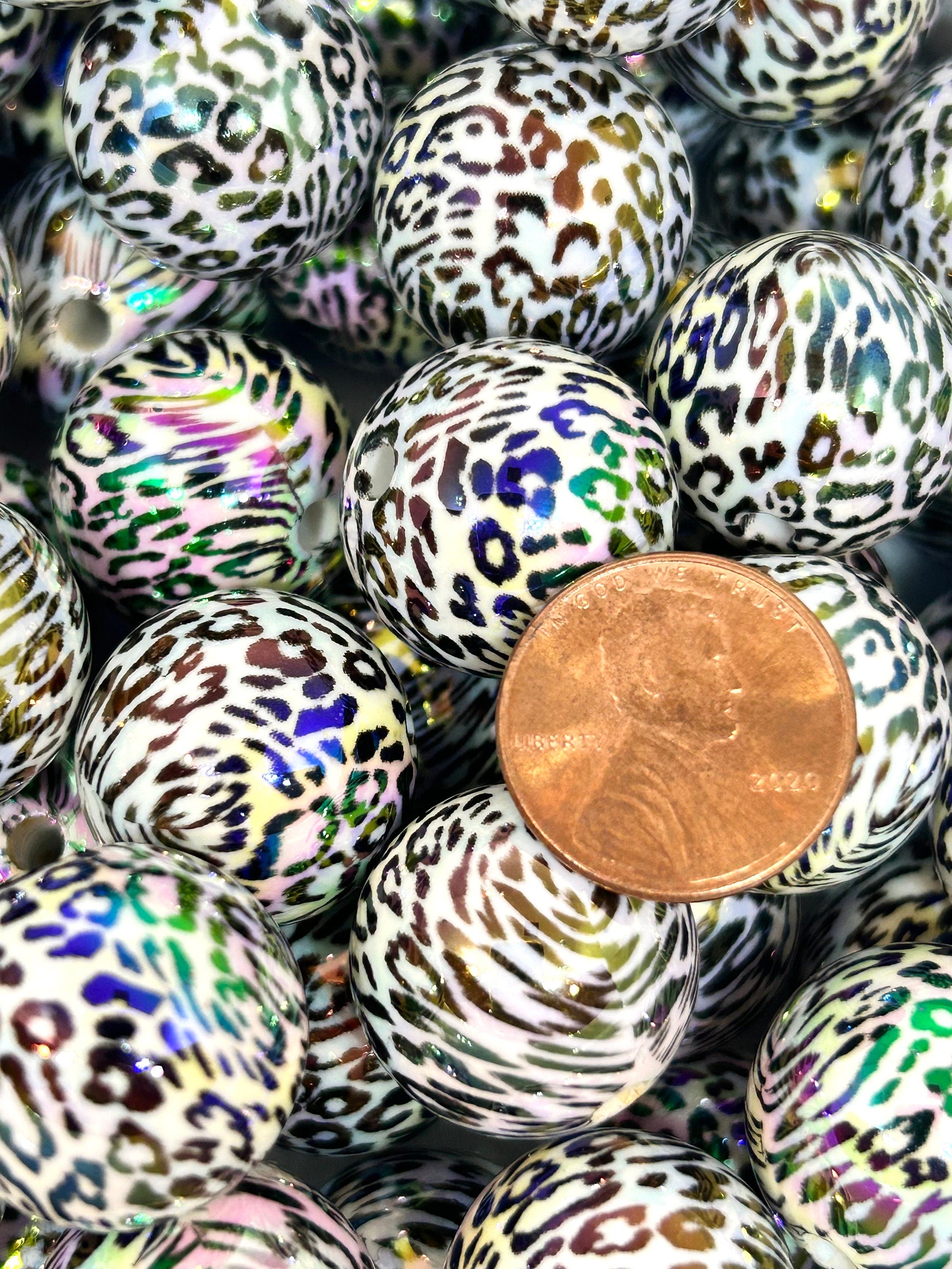 Chunky Iridescent Zebra Print Beads for Necklace