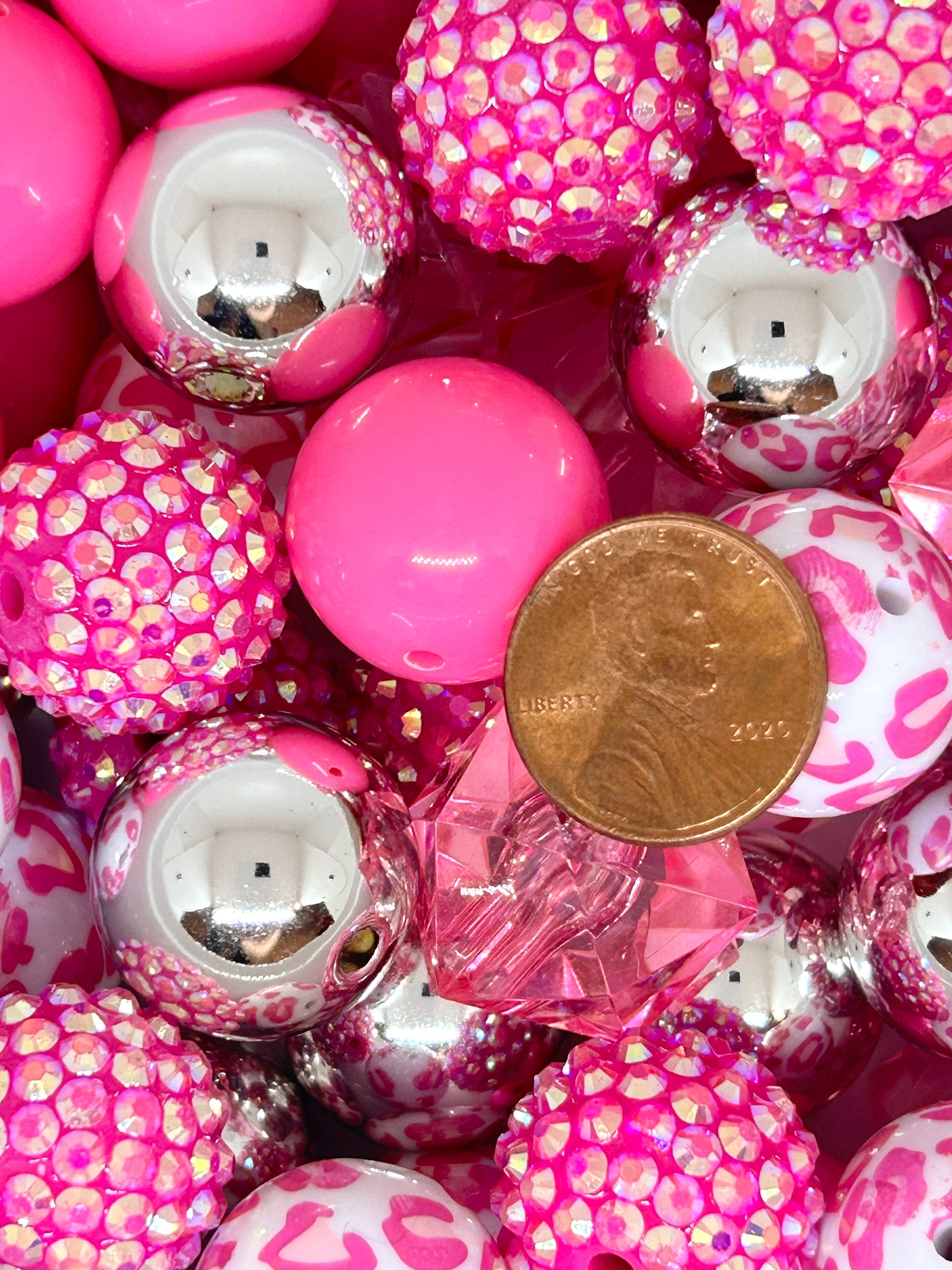 Chunky Hot Pink Themed Bubblegum Bead Mix, 20mm beads