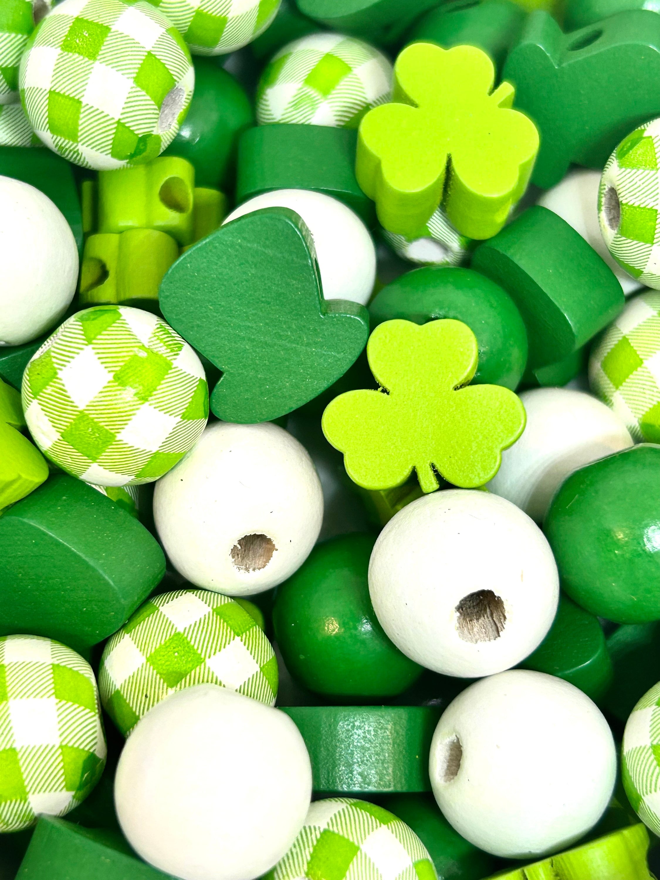 St. Patrick's Day Wooden Beads for Garland, Lucky Irish, Shamrock