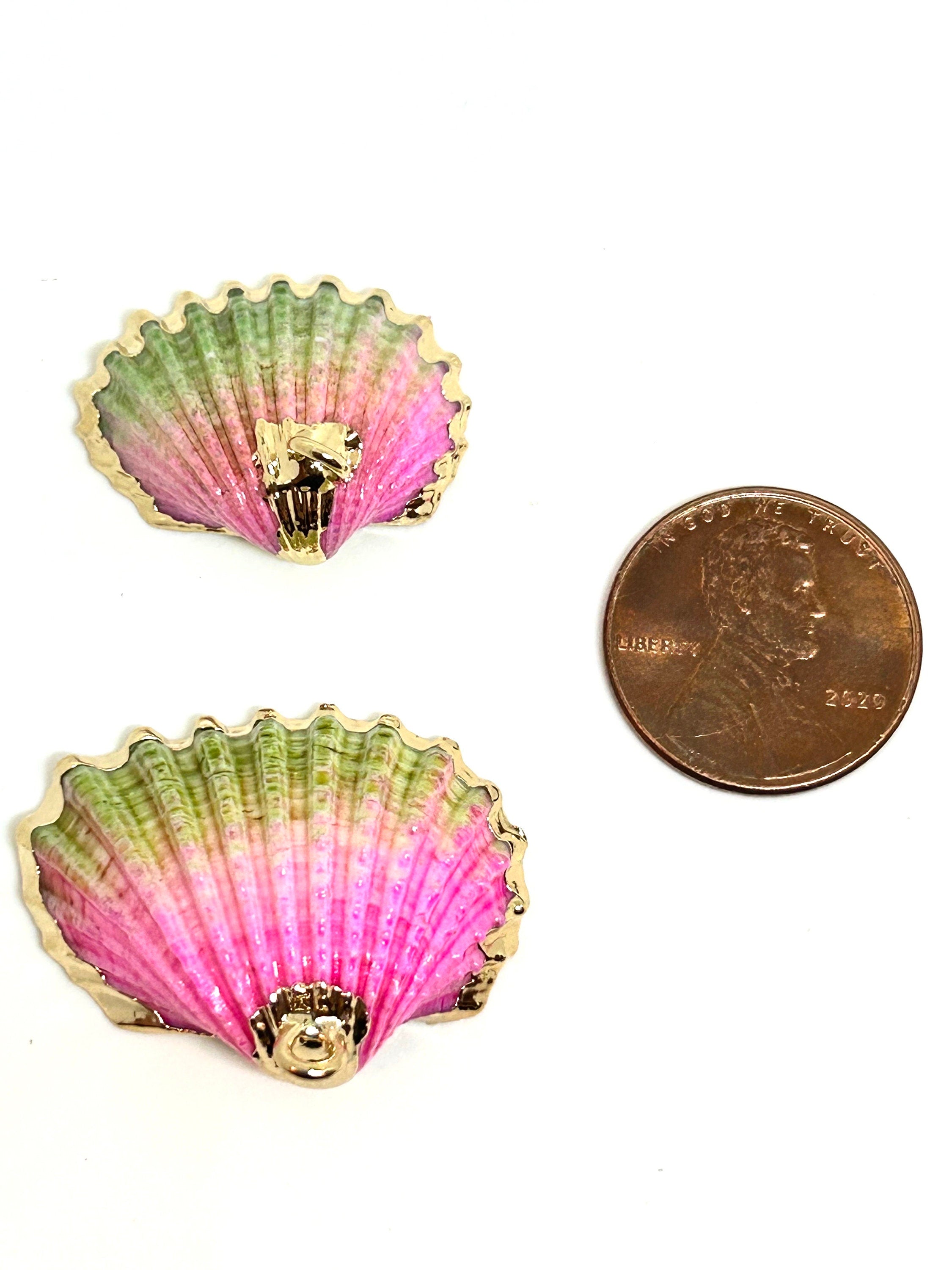 Gold Plated Mermaid Shell Charms in Pink and Green