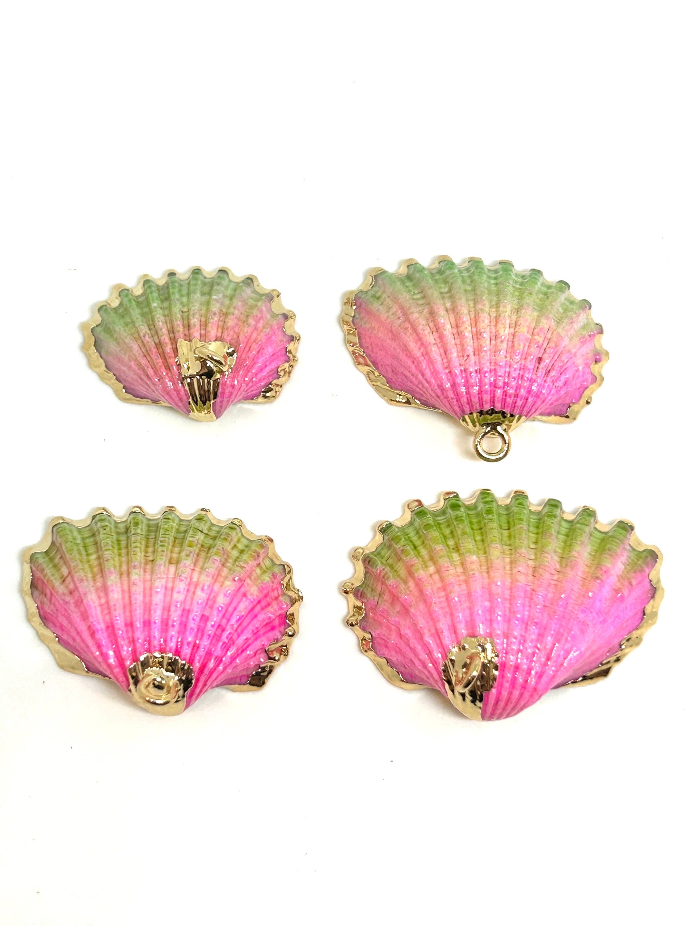 Gold Plated Mermaid Shell Charms in Pink and Green