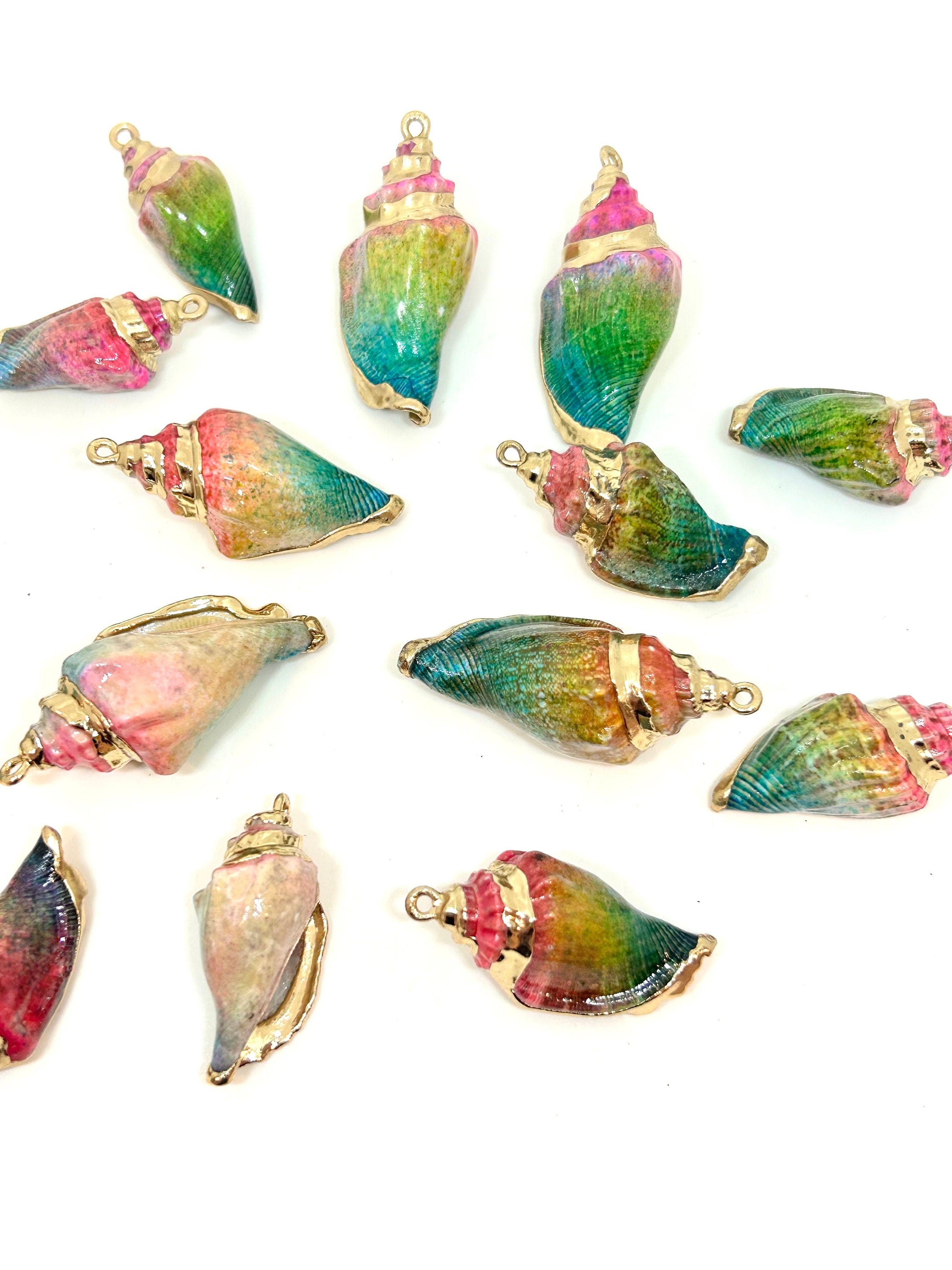 Elegant Ombre Conch Shell Charms with Gold Accents by Madison Beads - Unique Charms for Sea-Inspired Crafts and Jewelry