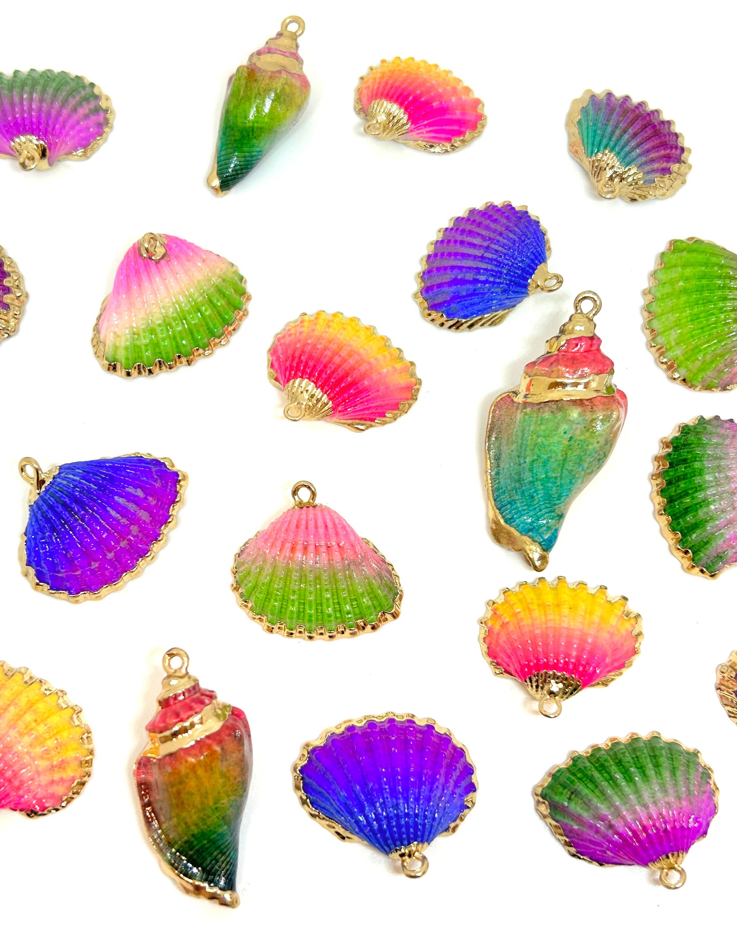 Ombre Sea Shell Charms Mix with Gold Accents by Madison Beads - A Perfect Collection for Ocean-Themed Crafts and Jewelry