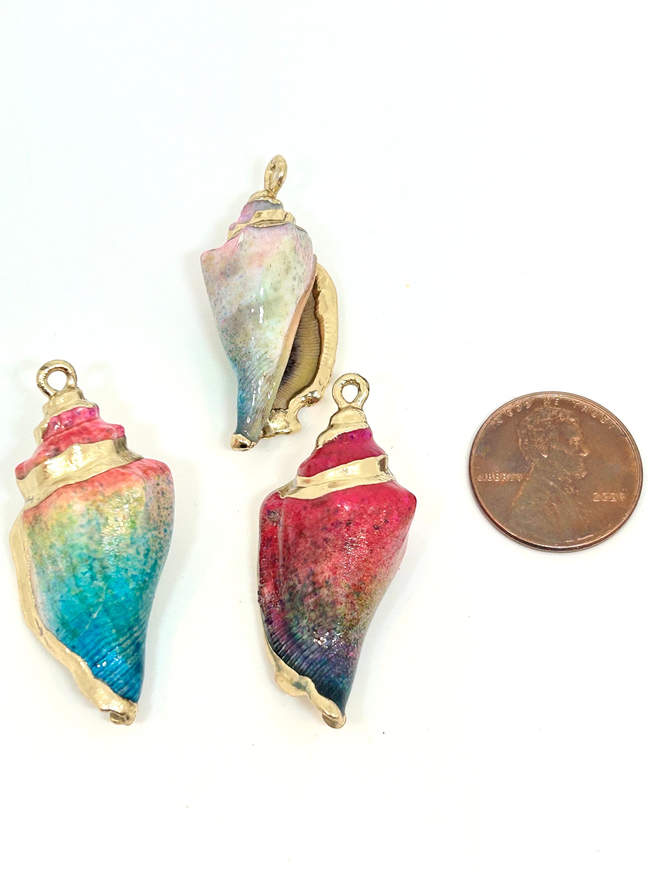 Elegant Ombre Conch Shell Charms with Gold Accents by Madison Beads - Unique Charms for Sea-Inspired Crafts and Jewelry