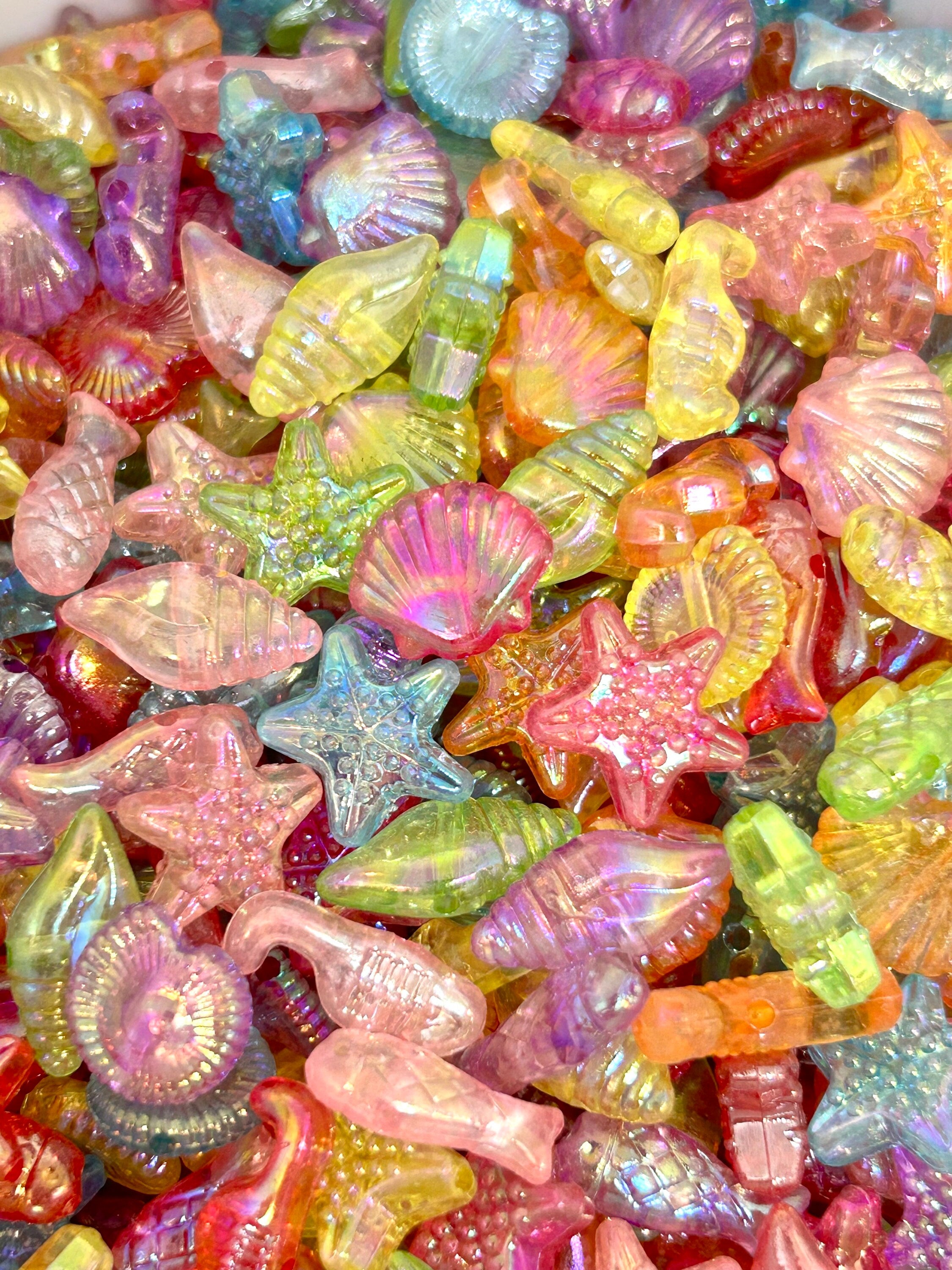 Iridescent Translucent Mermaid Shell and Fish Bead Mix - Ideal for Ocean-Themed Jewelry Designs