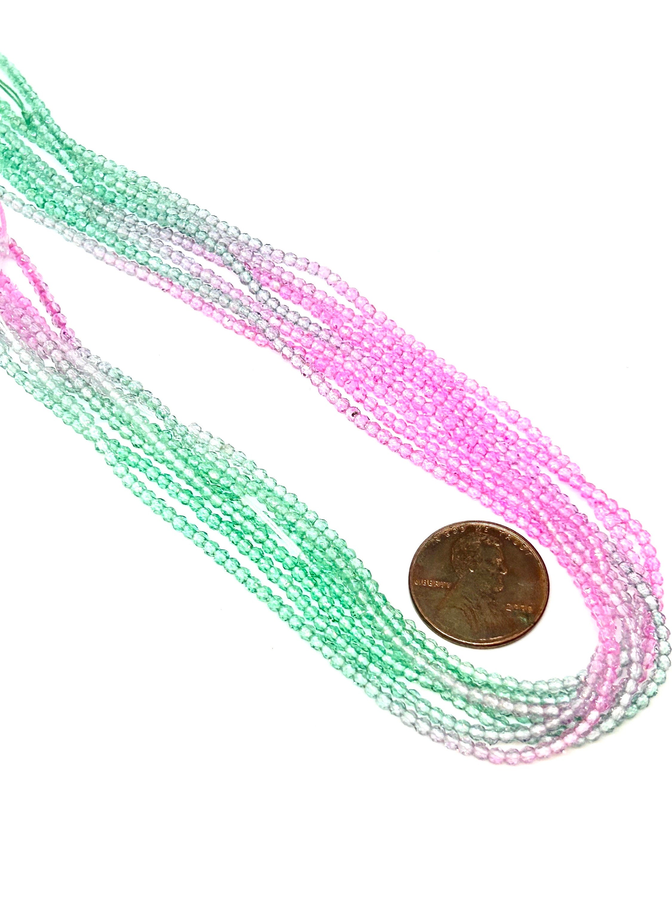 Mermaid's Whisper: Pink & Green Glass Faceted Bead Strand