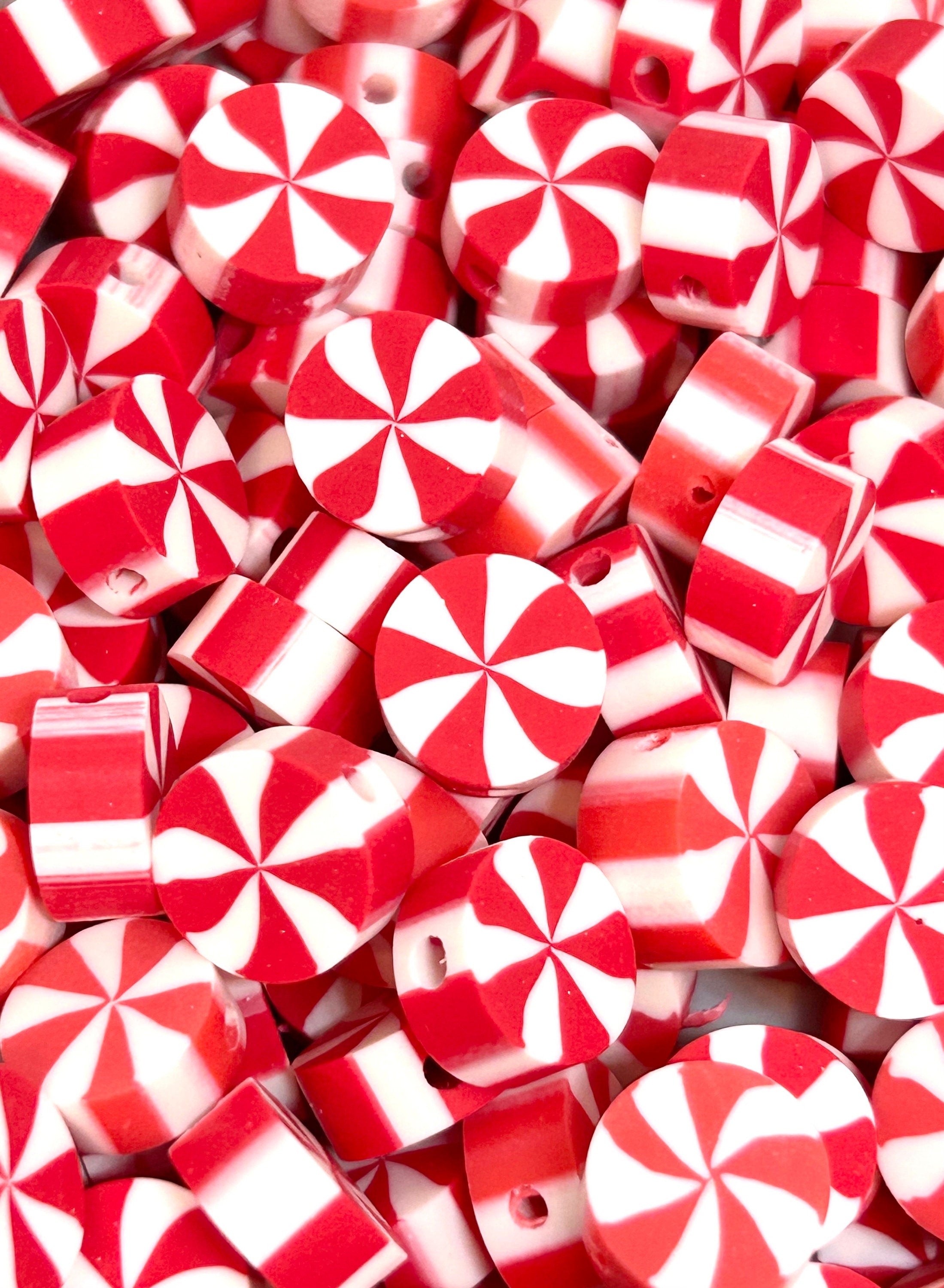 Christmas Peppermint Clay Beads: Red and White