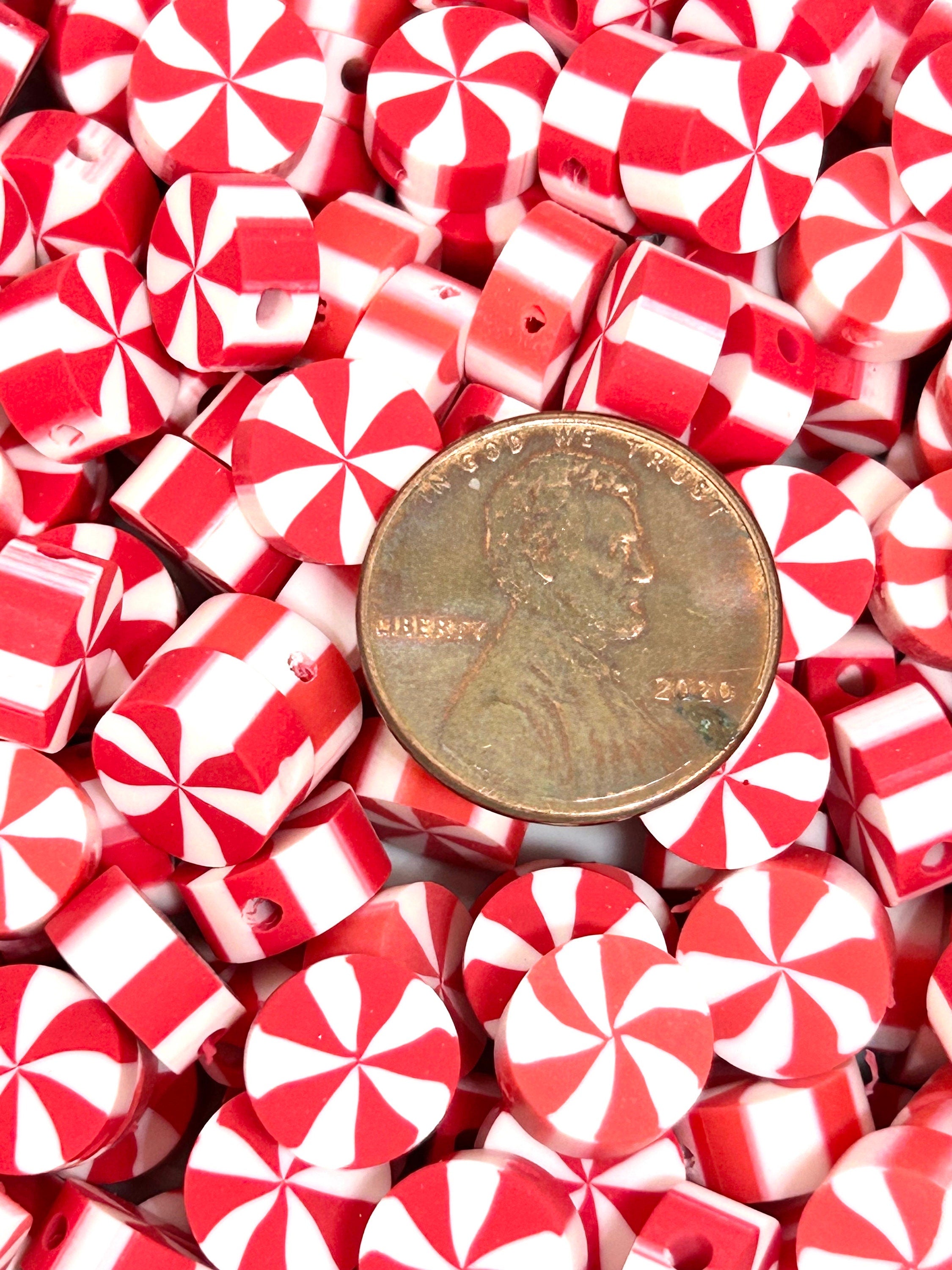 Christmas Peppermint Clay Beads: Red and White