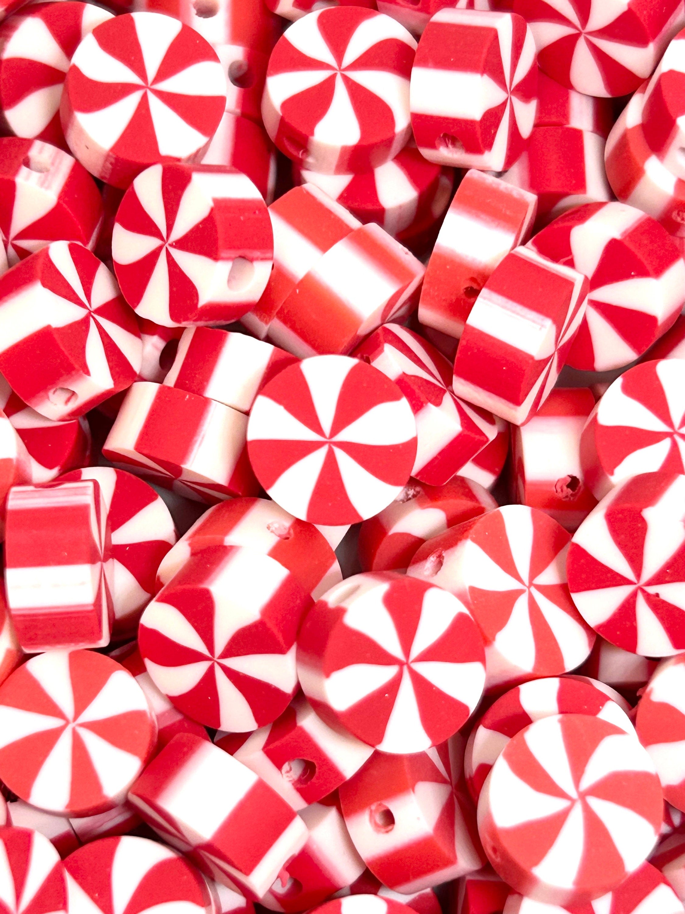 Christmas Peppermint Clay Beads: Red and White