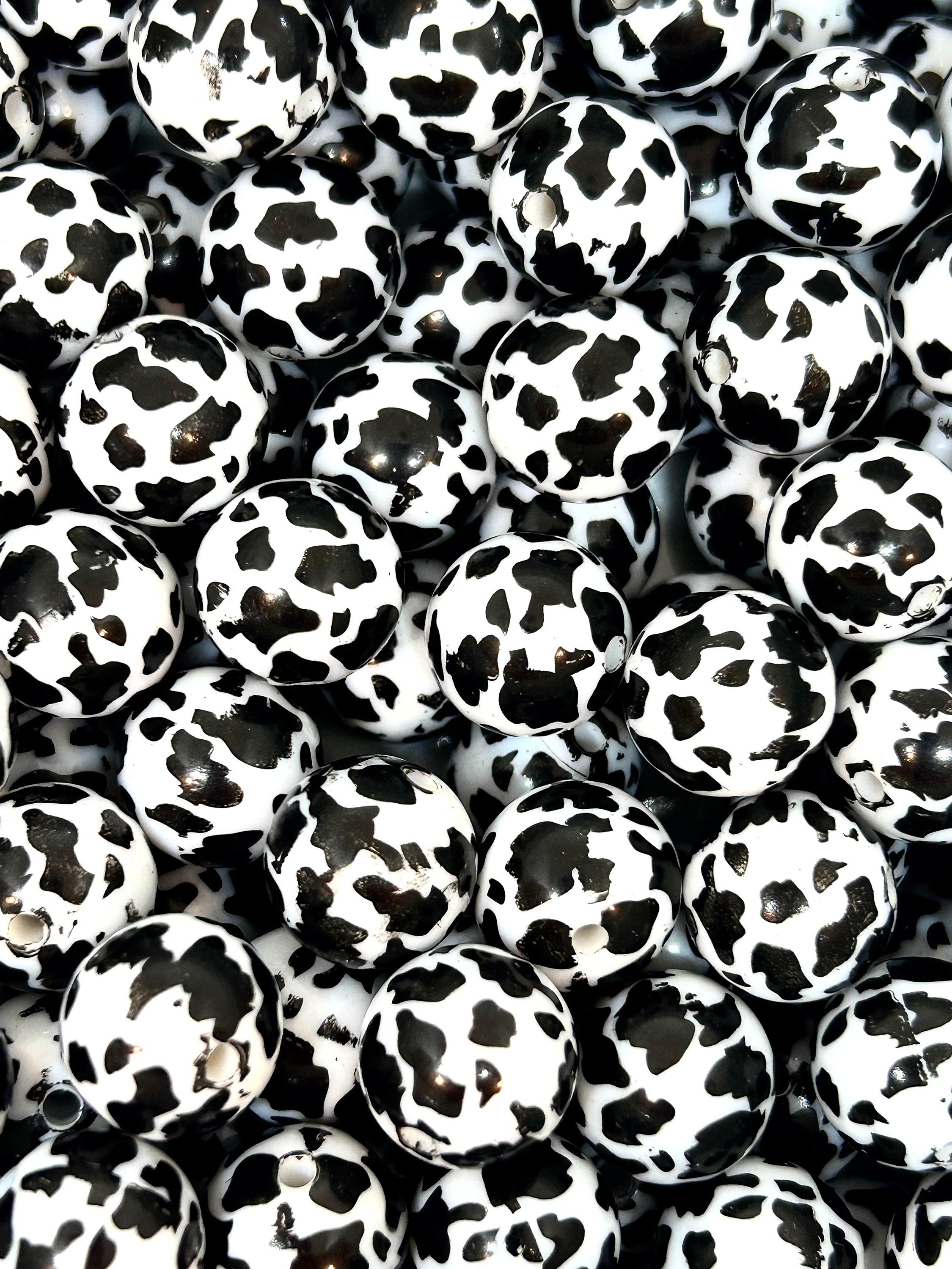 12mm Chunky Cow Print Round Beads