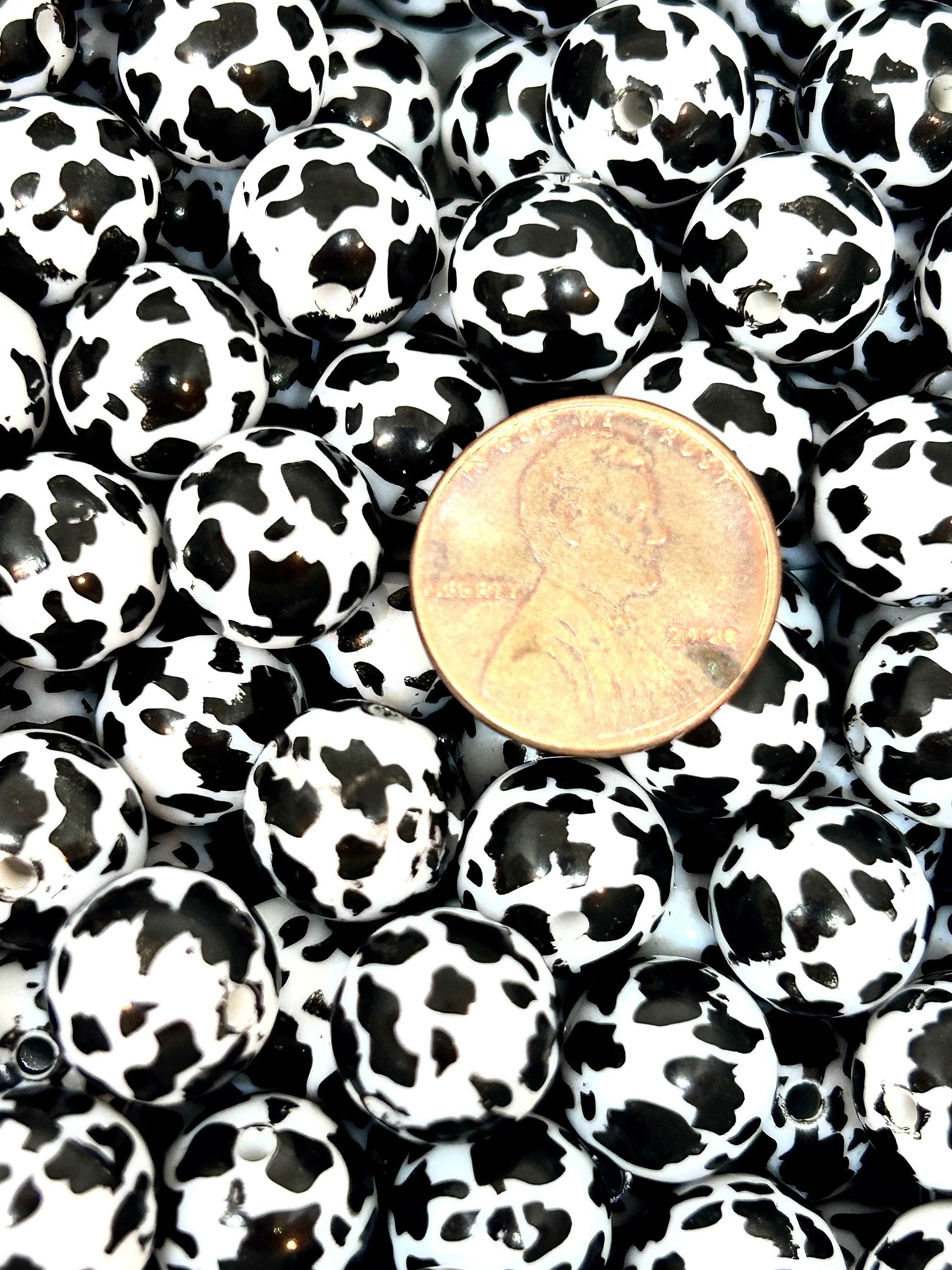 12mm Chunky Cow Print Round Beads