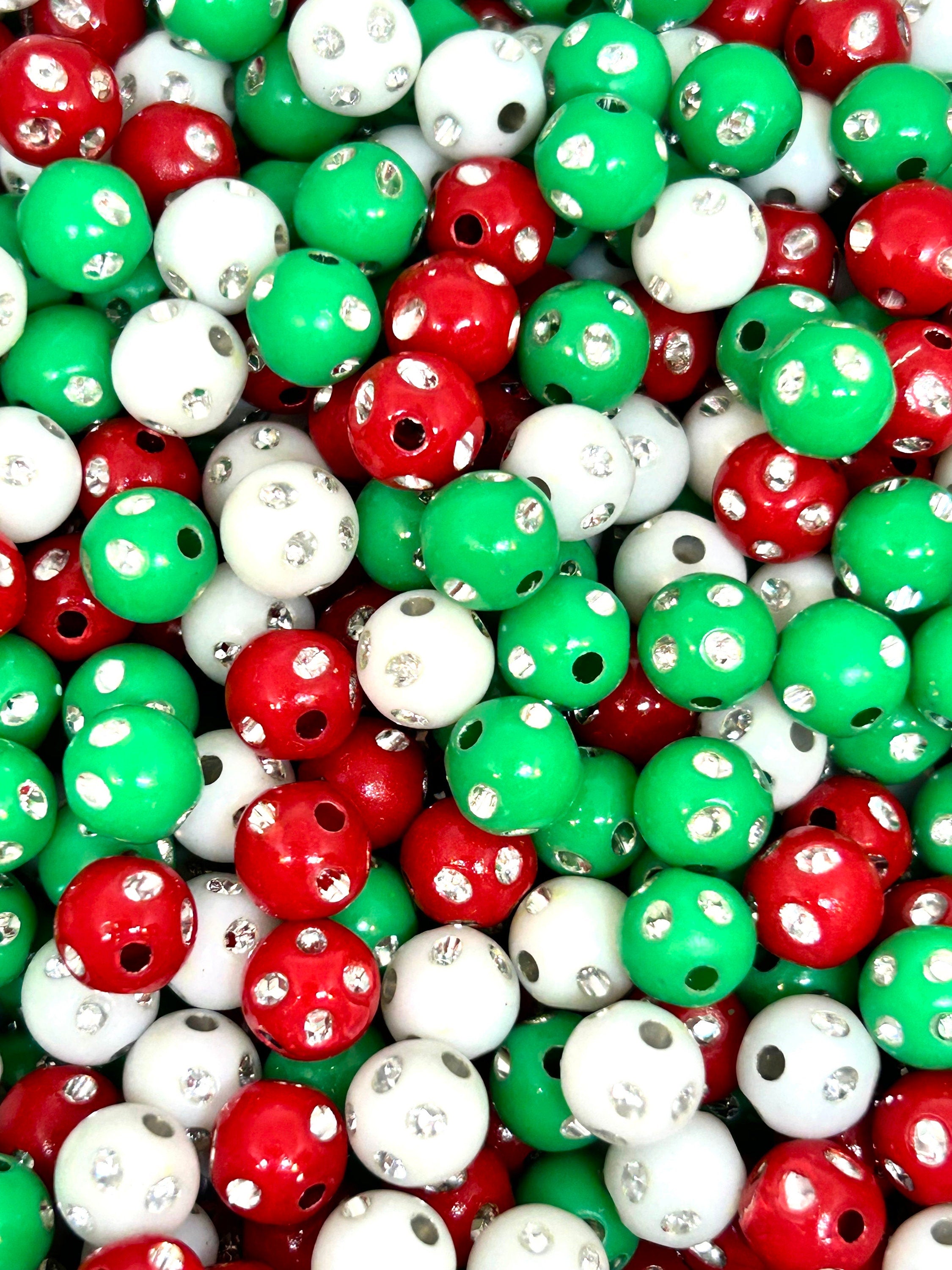 8mm Christmas Bliss Bead Mix - Red, Green, White, Silver