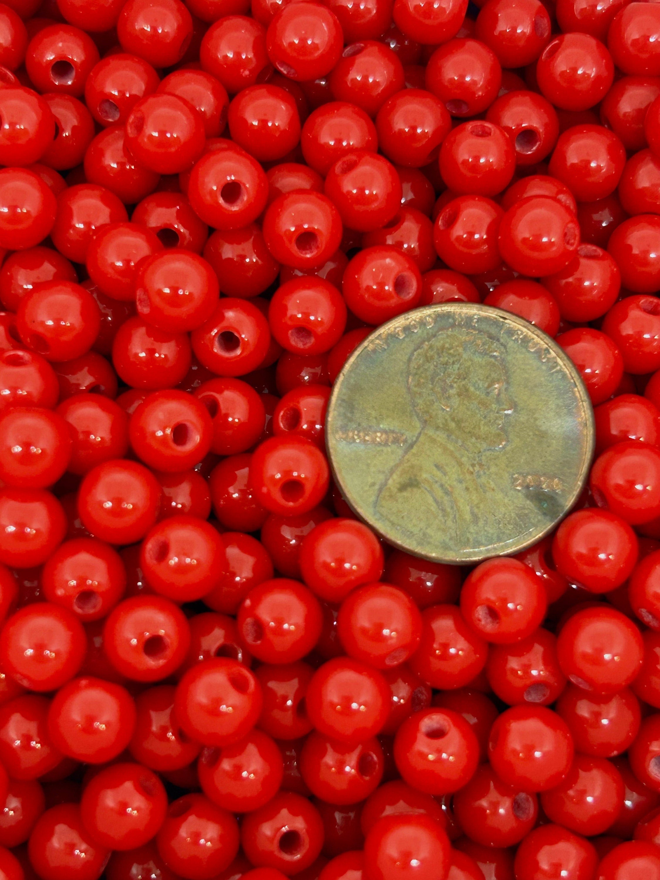 6mm Red Opaque Bracelet Beads - Ideal for Christmas & Valentines Jewelry